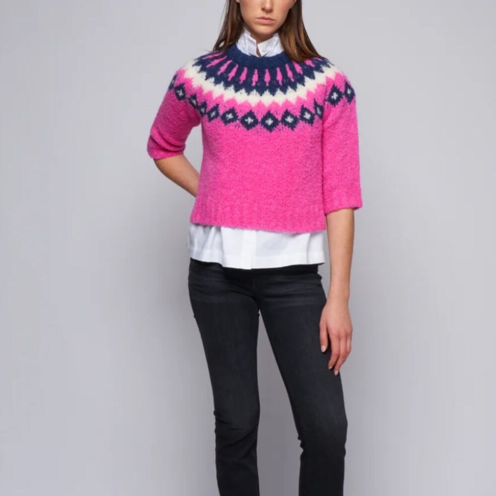 Smythe Fair Aisle‎ Sweater Alpaca Blend Pink Size XS Preppy Nordic